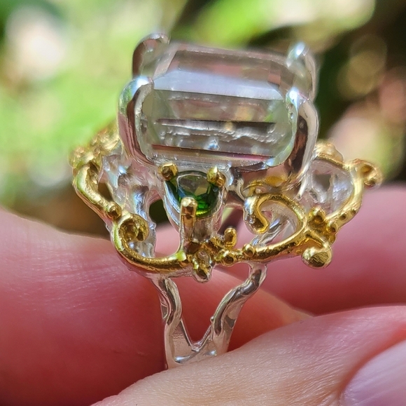 Genuine green amethyst sterling ring - Picture 12 of 13